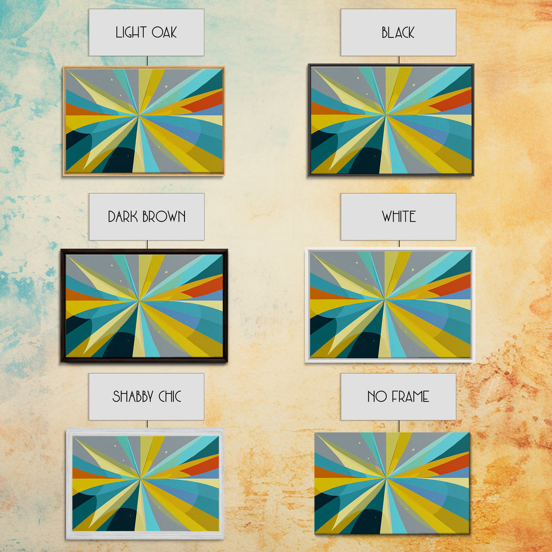 Radiant Starburst Wall Art, Blue Yellow Geometric Abstract Print, Midcentury Modern Decor, Retro MCM Large Living Room Decor