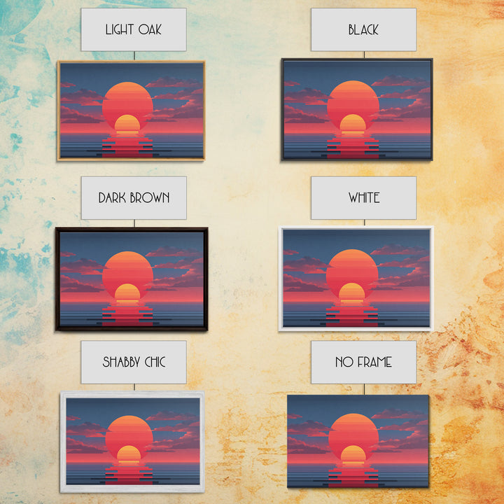 Retro Double Sun Ocean Wall Art, Midcentury Modern Art Print, Vaporwave Sunset Poster, Pink Blue Living Room Decor, Digital Art Print