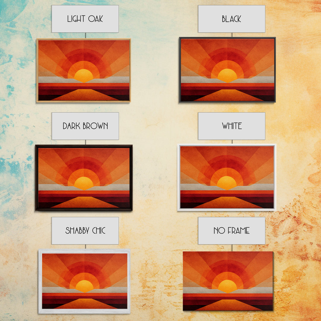 Orange Desert Sun Road Wall Art, Midcentury Modern Poster, Abstract Geometric Landscape, Burnt Orange Home Decor, Canvas Print