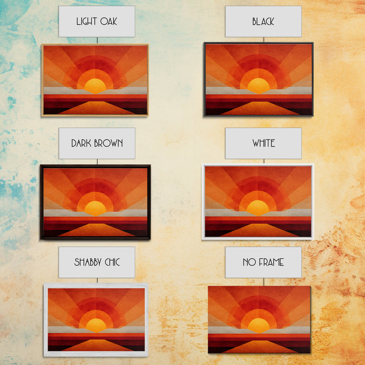 Orange Desert Sun Road Wall Art, Midcentury Modern Poster, Abstract Geometric Landscape, Burnt Orange Home Decor, Canvas Print