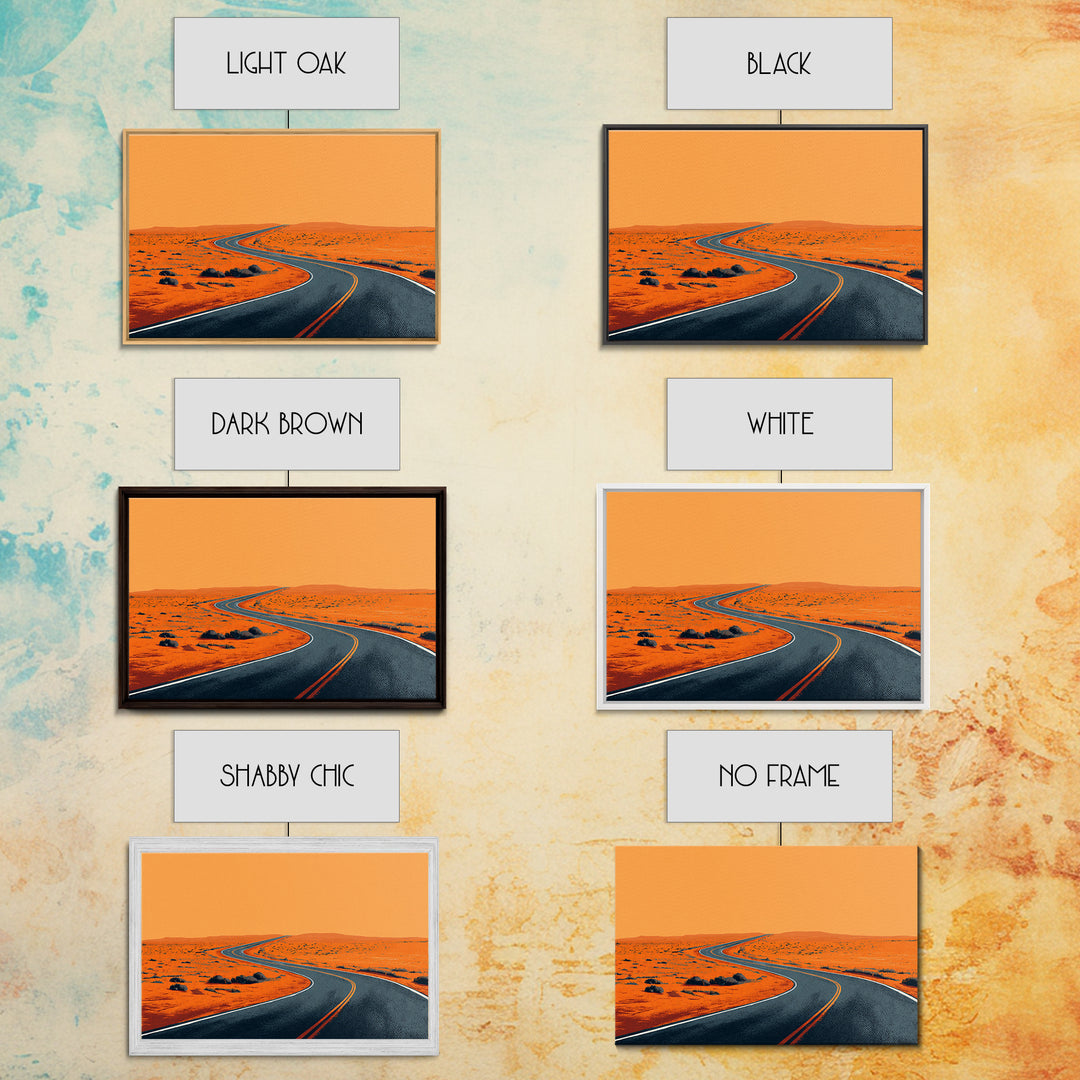 Orange Desert Highway Curve Wall Art, Minimalist Landscape, Midcentury Modern Art Print, Retro Road Poster, Mid Century Decor Gift