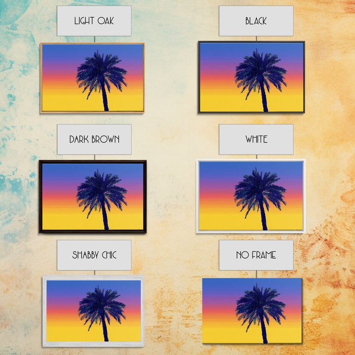 Vibrant Rainbow Palm Tree Wall Art, Mid Century Modern Canvas Print, Tropical Sunset Poster, Colorful Palm Springs Decor