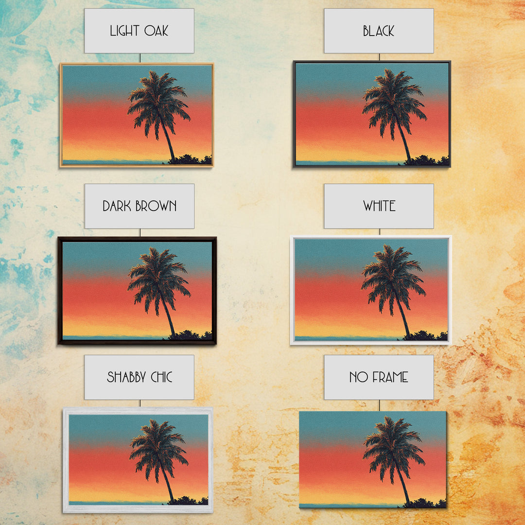 Textured Palm Sunset Wall Art, Retro Tropical Canvas Print, Midcentury Modern Decor, California Poster, Coastal Home Decor