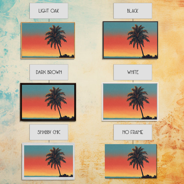 Textured Palm Sunset Wall Art, Retro Tropical Canvas Print, Midcentury Modern Decor, California Poster, Coastal Home Decor