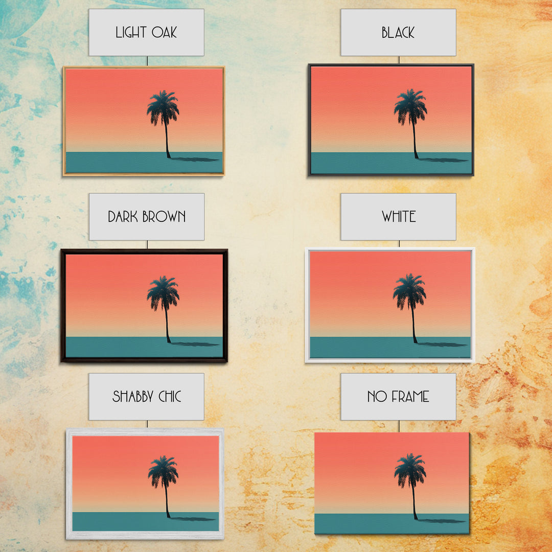 Minimal Palm Tree Shadow Wall Art, Modern Tropical Canvas Print, Teal Orange Sunset Decor, Palm Springs Home Art, Retro Wall Decor