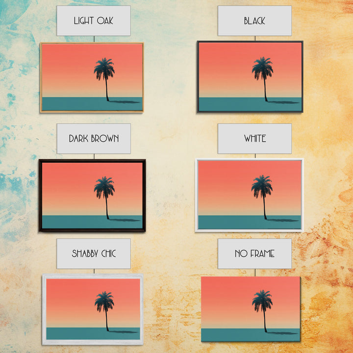 Minimal Palm Tree Shadow Wall Art, Modern Tropical Canvas Print, Teal Orange Sunset Decor, Palm Springs Home Art, Retro Wall Decor