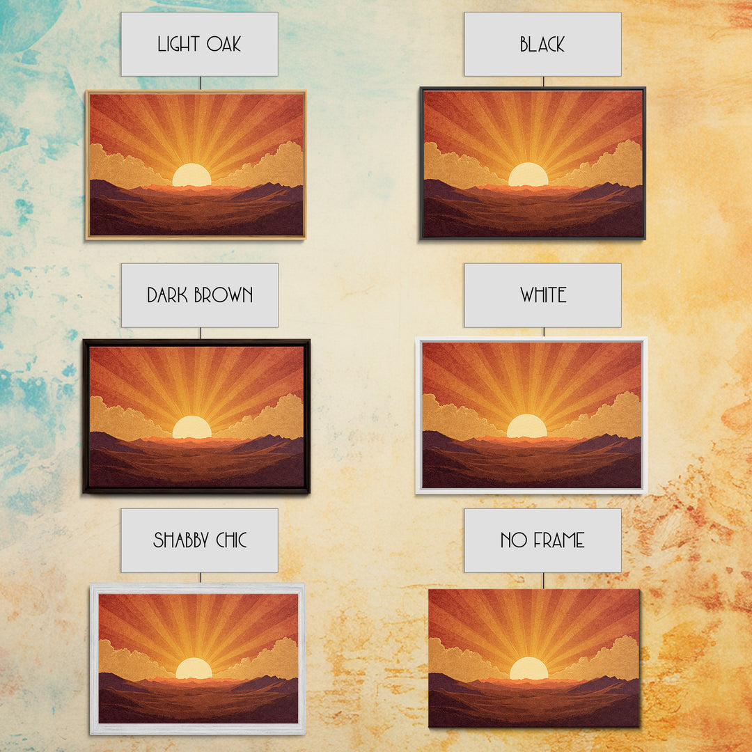 Orange Desert Sunrise Wall Art, Retro Sunburst Landscape Print, Mid Century Modern Decor, Warm Southwestern Living Room Art