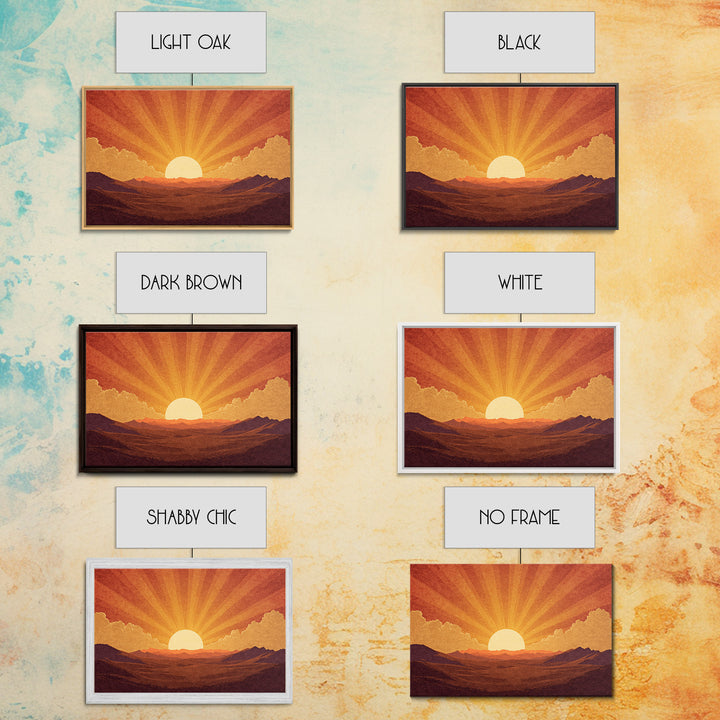 Orange Desert Sunrise Wall Art, Retro Sunburst Landscape Print, Mid Century Modern Decor, Warm Southwestern Living Room Art