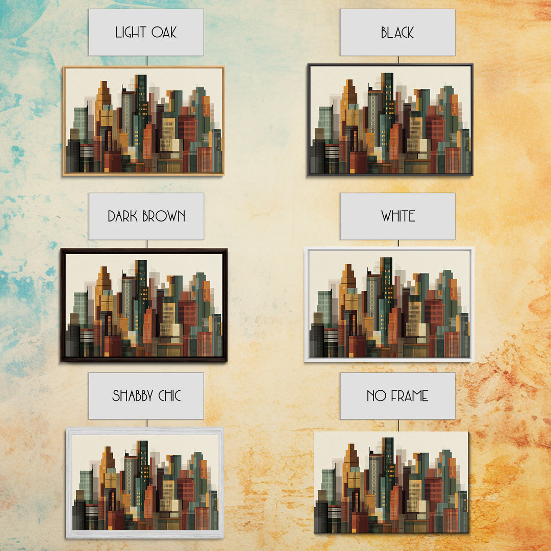 Architectural City Skyline Wall Art, Mid Century Modern Urban Decor, Geometric Building Print, MCM Office Poster, Warm Neutral