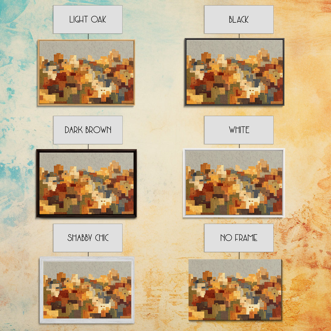 Warm Abstract City Blocks Wall Art, Mid Century Modern Decor, Geometric Urban Landscape Print, Colorful Home Office Poster
