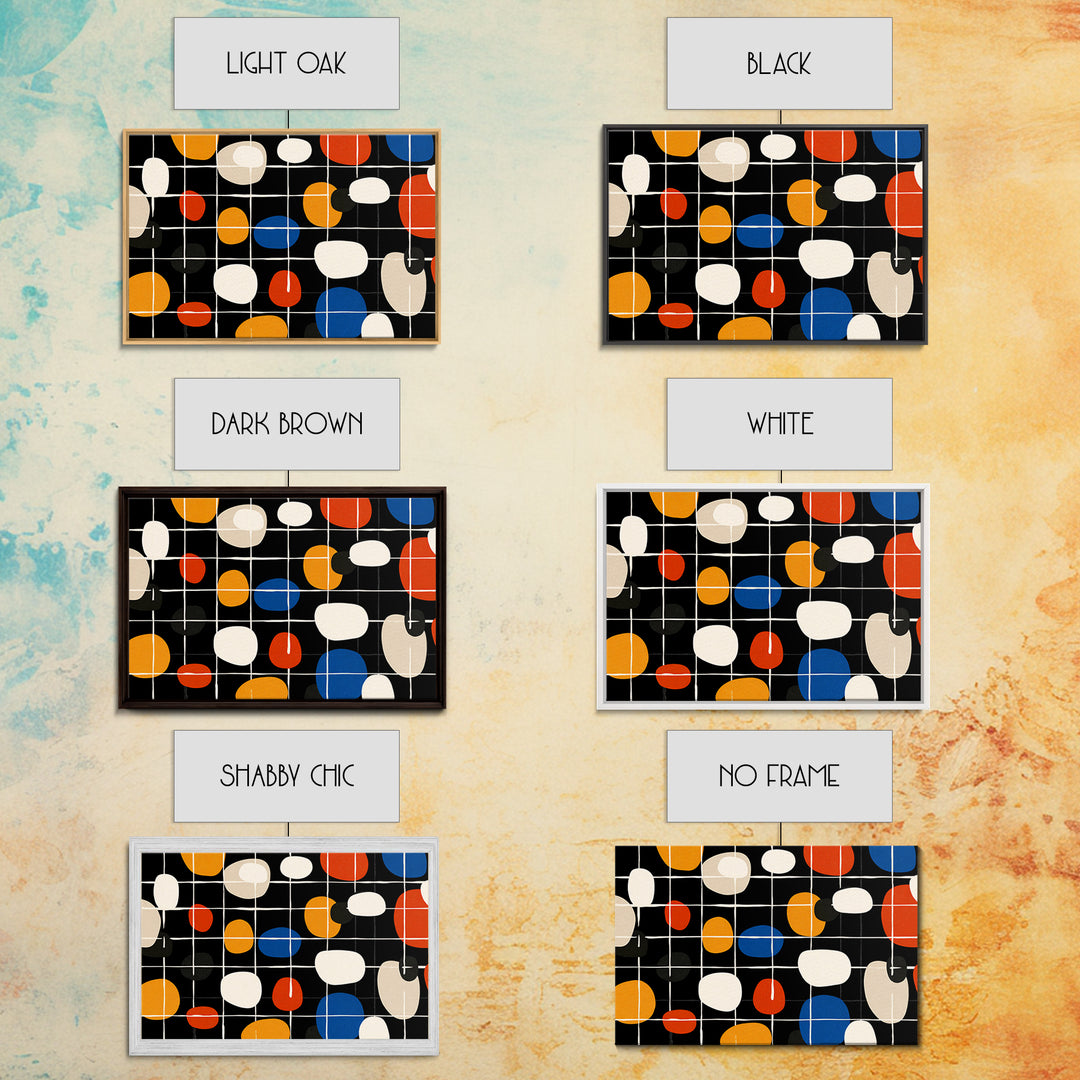 Atomic Oval Grid Wall Art, Orange Blue Midcentury Canvas Print, Retro Modern Geometric Decor For Kitchen Or Office Gallery Wall