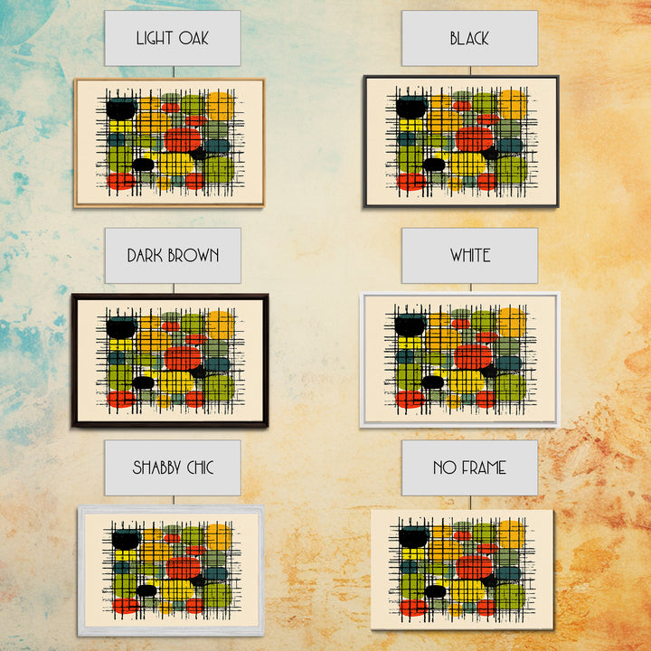 Colorful Grid Abstract Painting, Midcentury Modern Wall Art, Geometric Shapes Poster, Retro MCM Home Decor Canvas Print Gift