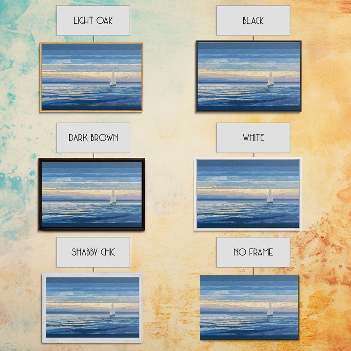 Blue Sailboat Seascape Framed Canvas Print, Coastal Wall Art, Ocean Landscape, Modern Home Decor For Living Room, Blue Wall Art