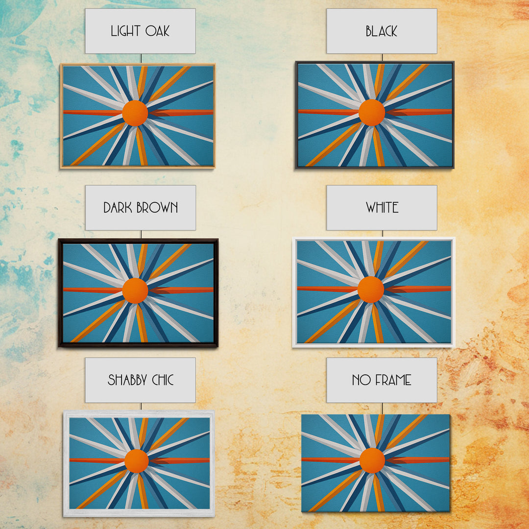 Orange Sunburst Geometric Wall Art, Midcentury Modern Art Print, Blue Teal Atomic Poster, Retro Modern Living Room Decor
