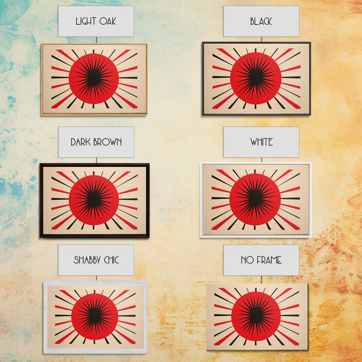 Red Black Atomic Sun Wall Art, Midcentury Modern Decor, Retro Geometric Print, Starburst MCM Office Decor Canvas Print Gift