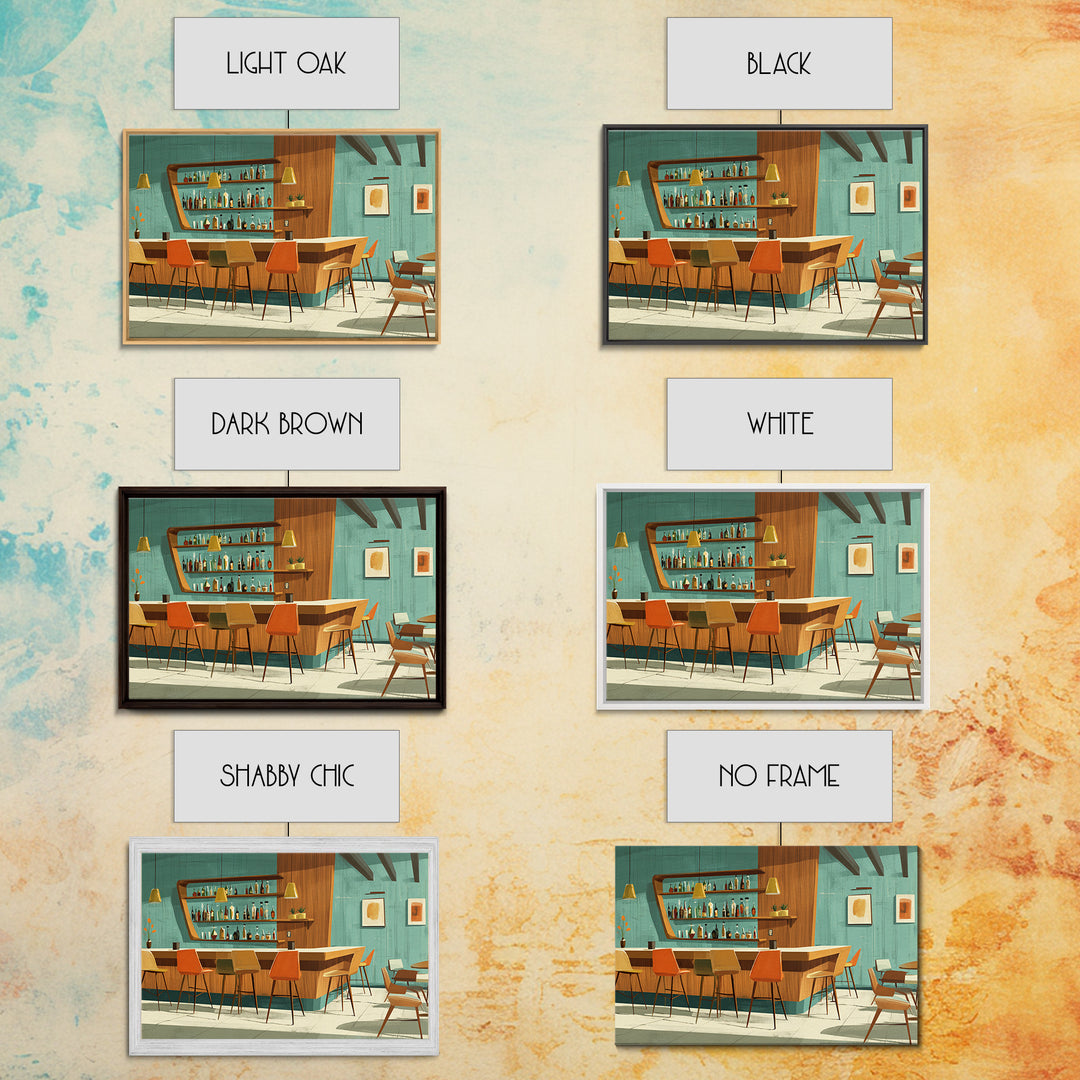 Wood And Teal Modernist Lounge Bar Wall Art, Midcentury Modern Canvas Print, Retro Cocktail Poster, Scandinavian Decor, MCM Decor