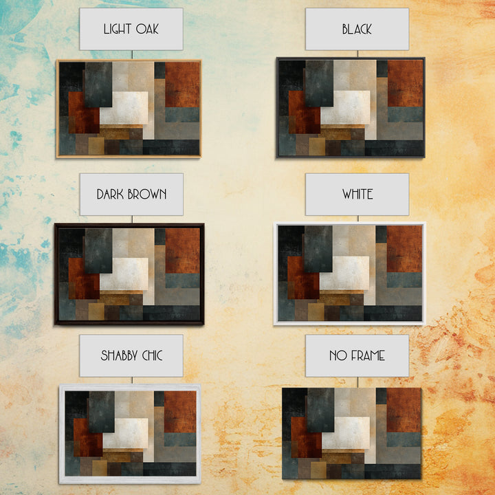 Textured Geometric Blocks In Rust Blue And Cream Wall Art, Midcentury Modern Abstract Art Print, MCM Living Room Decor Gift