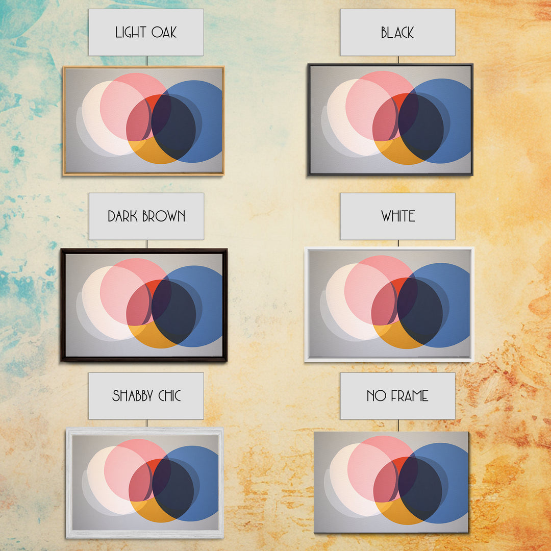 Soft Pink Cream Blue And Orange Circles Canvas Print, Midcentury Modern Geometric Abstract Wall Decor For Living Room Home Decor Poster
