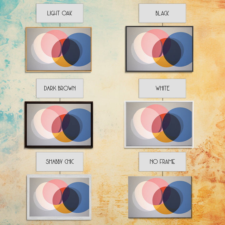 Soft Pink Cream Blue And Orange Circles Canvas Print, Midcentury Modern Geometric Abstract Wall Decor For Living Room Home Decor Poster