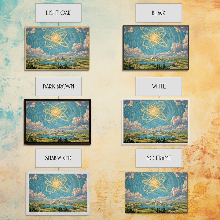 Radiant Atomic Sky Over Future City Wall Art, Midcentury Modern Sci Fi Landscape Poster, Retro Space Age MCM Decor Print