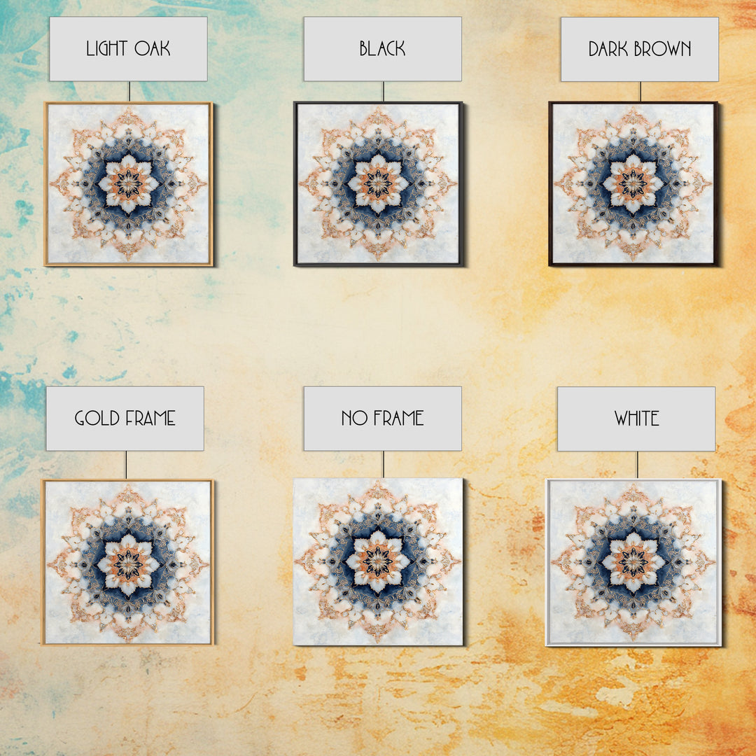 Mandala with Soft Gold and Indigo Symmetry Canvas Print, Meditation Art, Printable Artwork, Living Room Decor, Stillness, MED-1x1-26