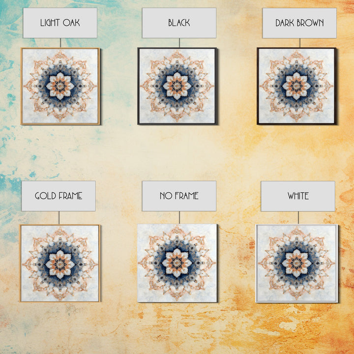 Mandala with Soft Gold and Indigo Symmetry Canvas Print, Meditation Art, Printable Artwork, Living Room Decor, Stillness, MED-1x1-26