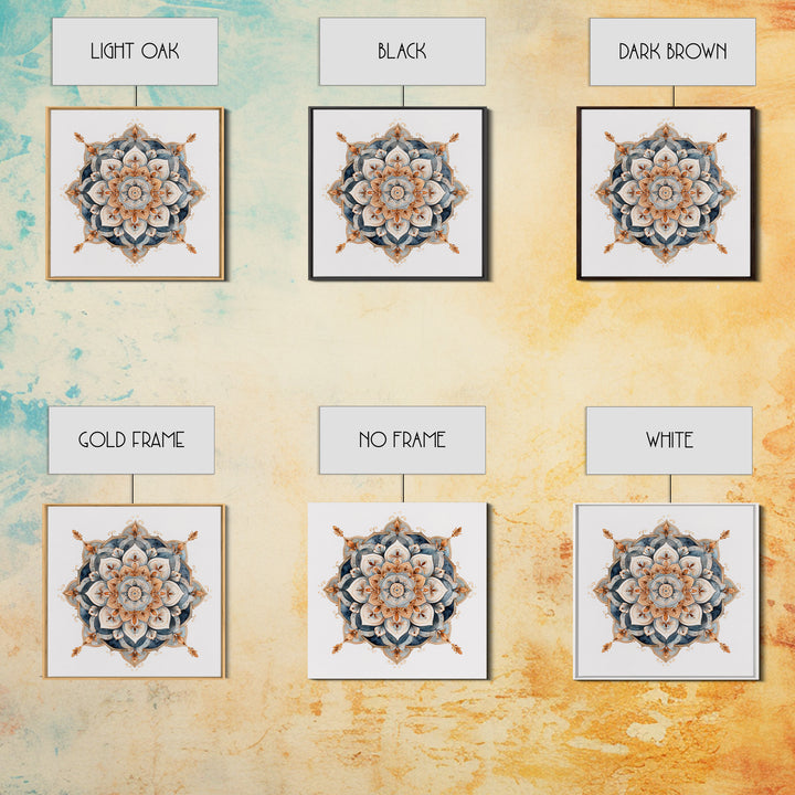 Mandala with Soft Gold and Indigo Symmetry Canvas Print, Meditation Art, Room Decor, Living Room Decor, Fine Art, Stillness, MED-1x1-98
