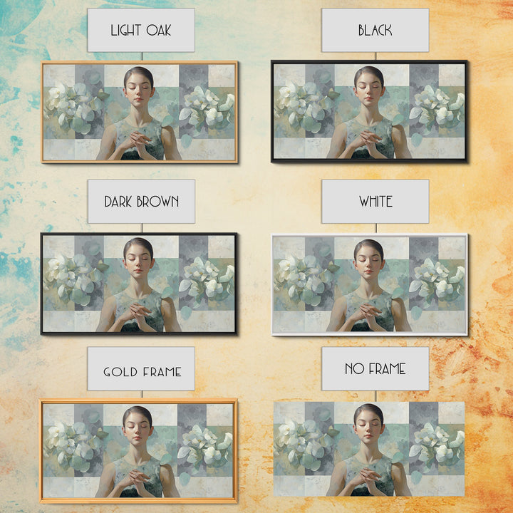 Calm Face Portrait Framed Canvas Print, Meditation Art, Statement Artwork, Living Room Decor, Fine Art, Stillness, Art Deco, MED-2x1-20