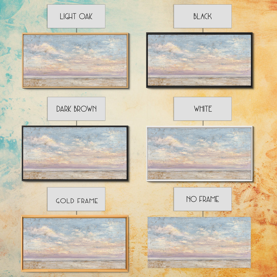 Gentle Cloudscape in Lavender and Cream Framed Canvas Print, Meditation Art, Buddha Wall Art, Living Room Decor, Stillness, MED-2x1-87