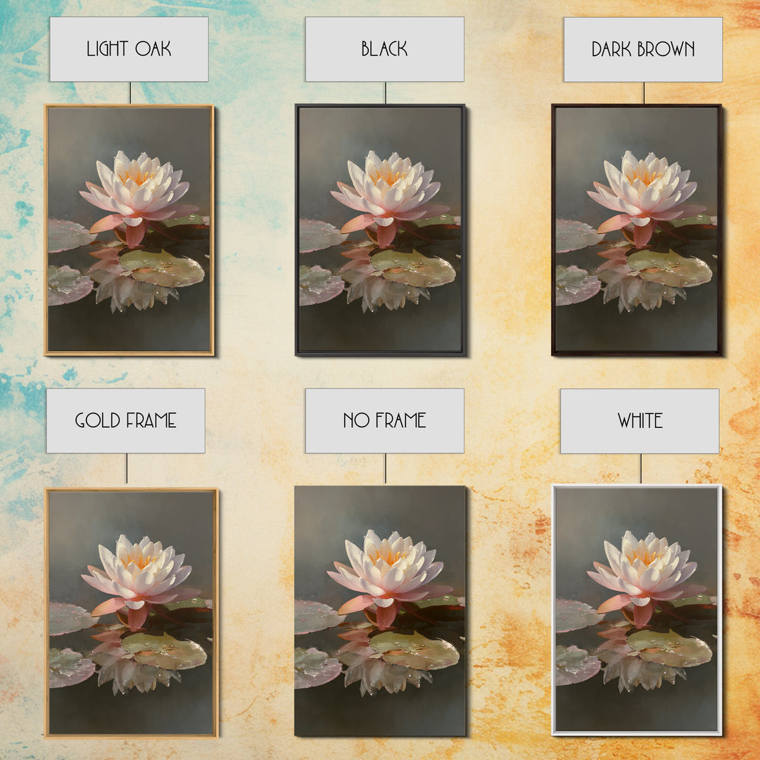 Lotus Flower Glowing Framed Canvas Print, Meditation Art, Gallery Wall Art, Living Room Decor, Stillness, Printable Artwork, MED-2x3-33