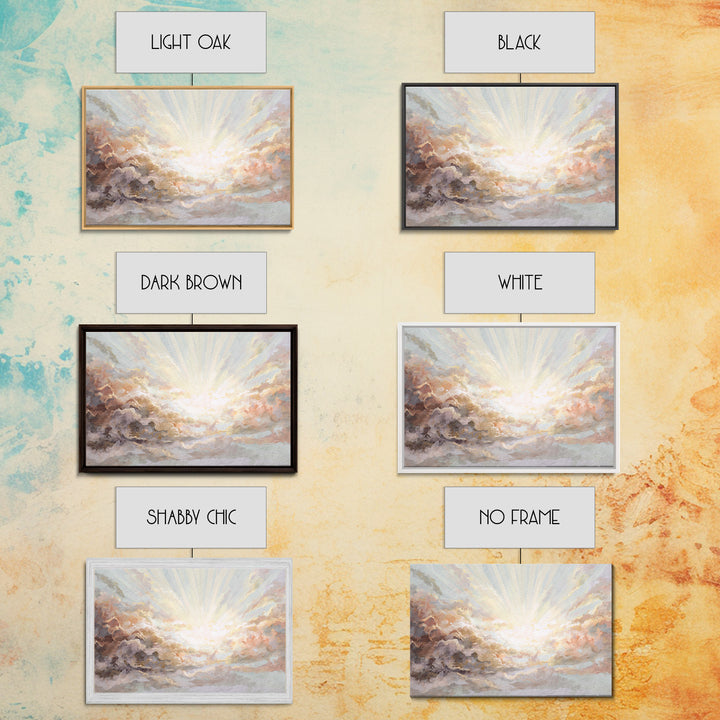 Angelic Light Rays Through Abstract Clouds Canvas Print, Meditation Art, Yoga Wall Art, Living Room Decor, Fine Art, Stillness, MED-3x2-98