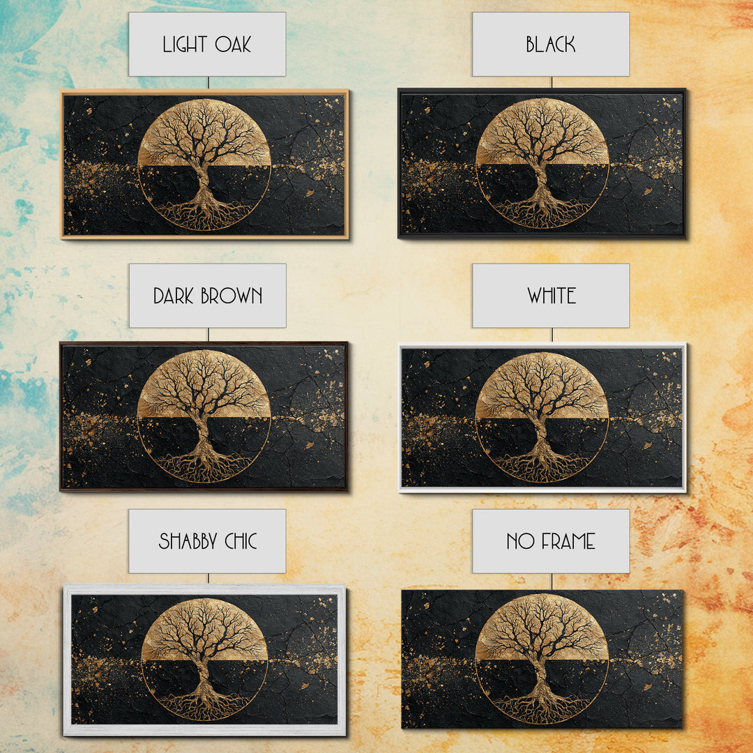 Mystical Roots Tree Gold Canvas Art, Sacred Nature Symbol Canvas Print, Real Wood Frame Wall Décor, Spiritual Mythical Decorative Artwork