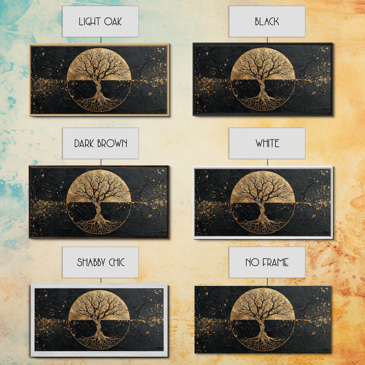 Mystical Roots Tree Gold Canvas Art, Sacred Nature Symbol Canvas Print, Real Wood Frame Wall Décor, Spiritual Mythical Decorative Artwork