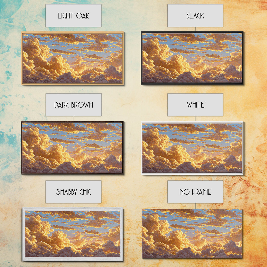 Golden Clouds Gold Canvas Art, Sky And Light Filled Cloudscape Canvas Print, Real Wood Frame Wall Décor, Dreamy Atmospheric Artwork