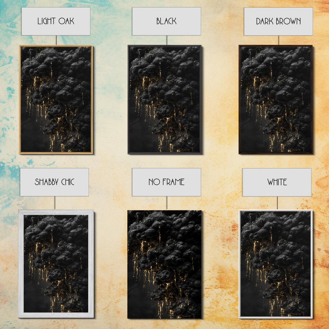 Molten Rock Flow Gold Canvas Print, Abstract Lava Inspired Artwork On Canvas, Real Wood Frame Wall Décor, Dramatic Earth Element Art