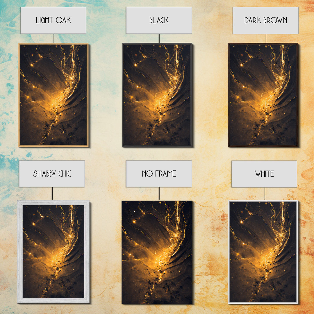 Golden River Flow Gold Canvas Print, Abstract Liquid Energy Artwork On Canvas, Real Wood Frame Wall Décor, Celestial Fluid Art