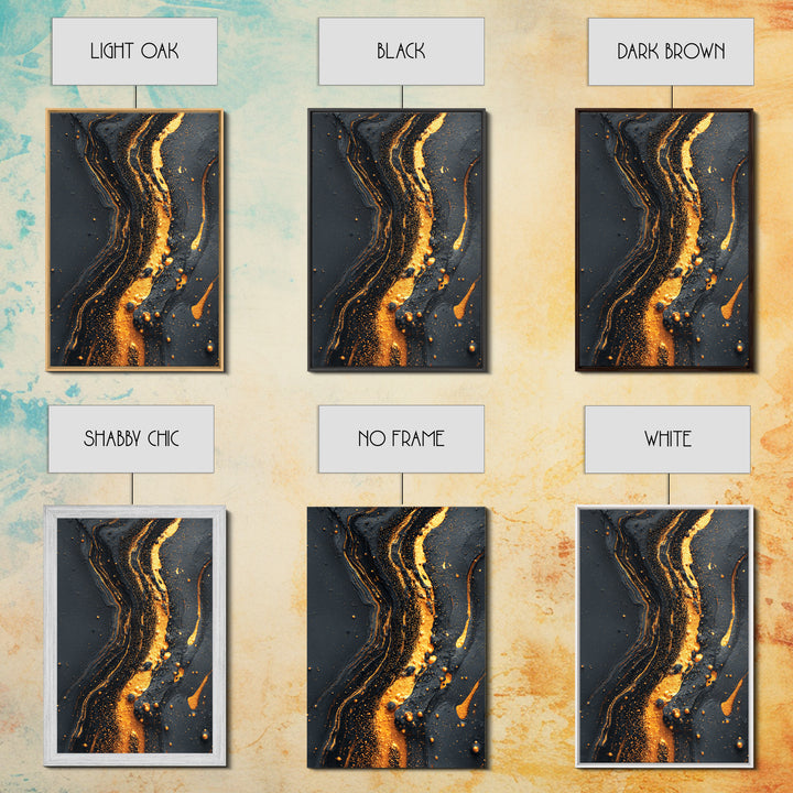 Abstract Gold Flow Art, Modern Luxury Canvas Print With Real Wood Frame, Fluid River Inspired Wall Décor, Contemporary Statement Artwork