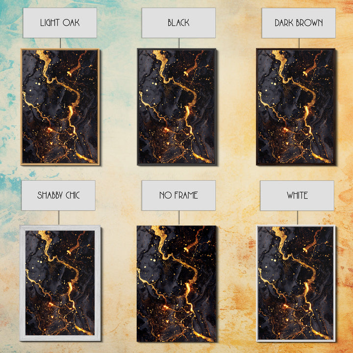 Abstract Lava Veins Gold Canvas Print, Modern Luxury Flow Artwork On Canvas, Real Wood Frame Wall Décor, Dramatic Statement Art