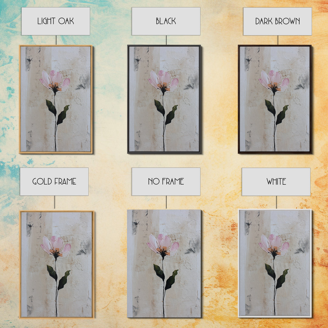 Single Flower Stem Framed Canvas Print, Minimalist Art, Black Art, Living Room Decor, Oil Painting, Minimal, MIN-2x3-68