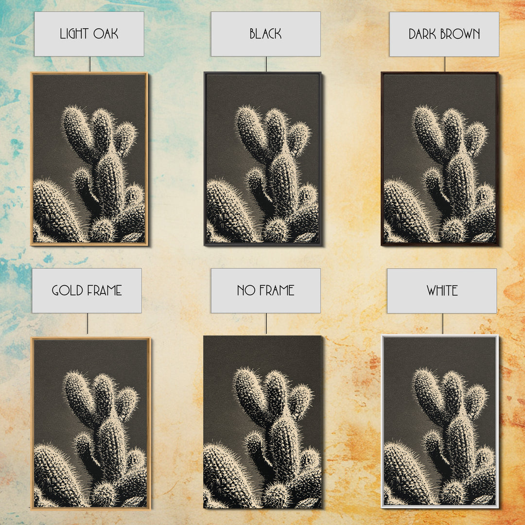 Black and White Cactus Silhouette Framed Canvas Print, Minimalist Art, Japanese Wall Art, Living Room Decor, Fine Art, Minimal, MIN-2x3-76