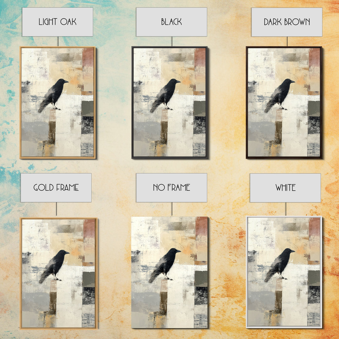 Small Black Bird Crossing White Space Framed Canvas Print, Minimalist Art, Abstract Painting, Living Room Decor, Minimal, MIN-2x3-87