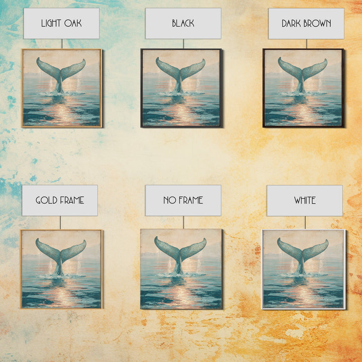 Whale Tail Rising from Misty Ocean Framed Canvas Print, Marine Life Art, Ocean Art, Living Room Decor, Oil Painting, Marine, MLA-1x1-2