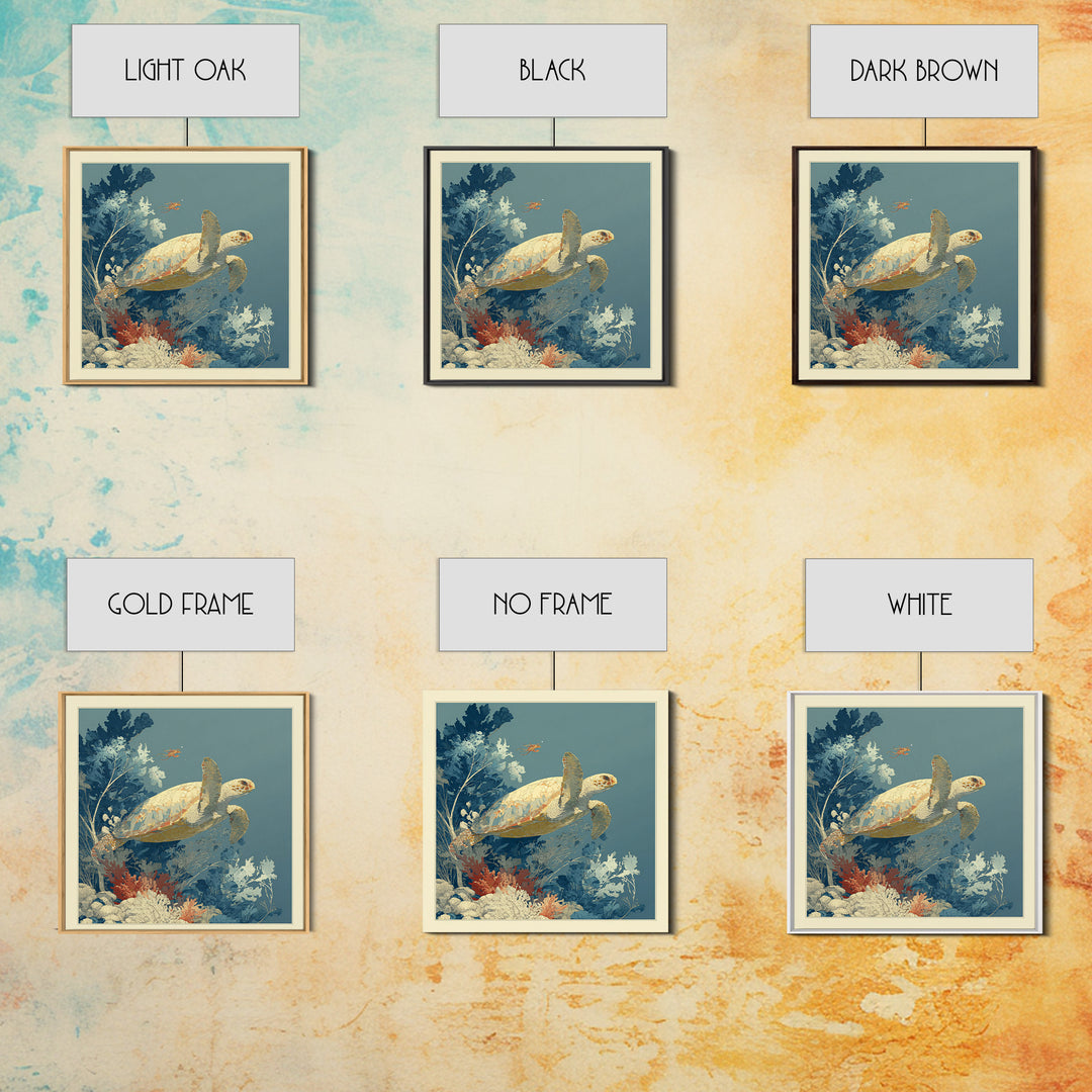 Bioluminescent Plankton Around Swimming Turtle Framed Canvas Print, Marine Life Art, Wall Art, Living Room Decor, Marine, MLA-1x1-48