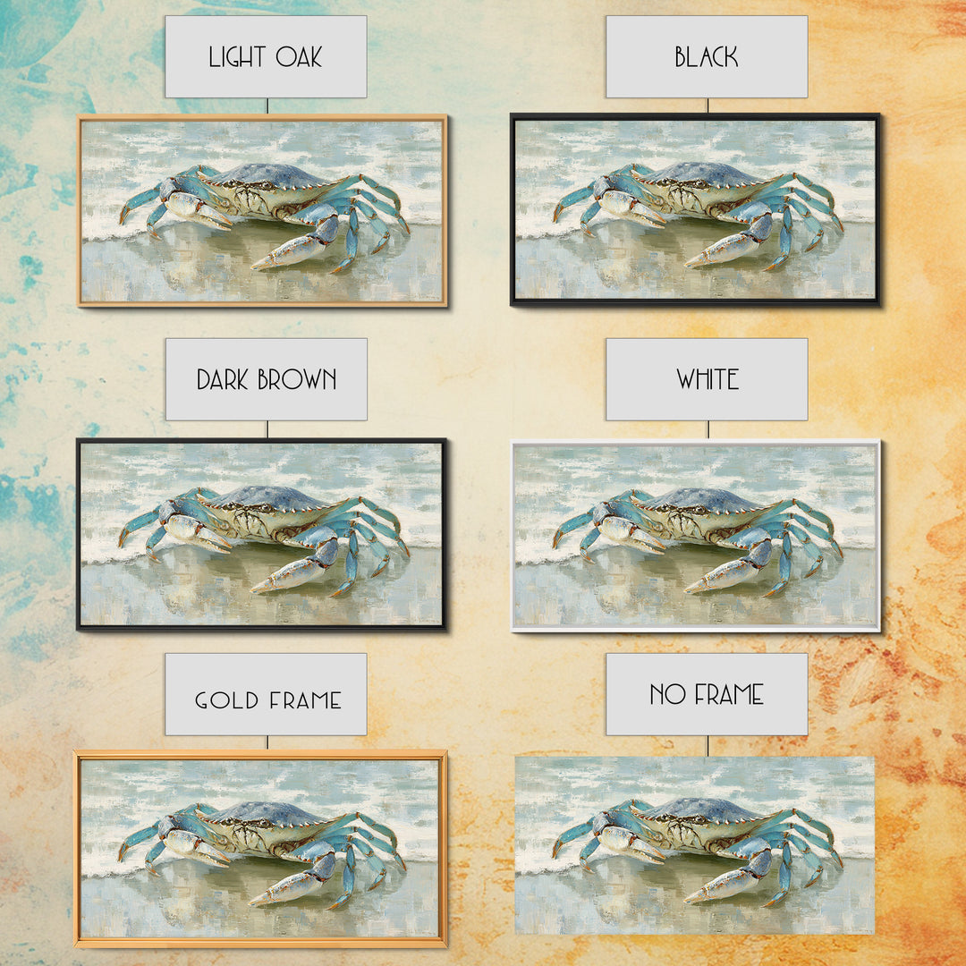 Blue Crab with Painterly Shell Texture Framed Canvas Print, Marine Life Art, Modern Art Print, Living Room Decor, Marine, MLA-2x1-6