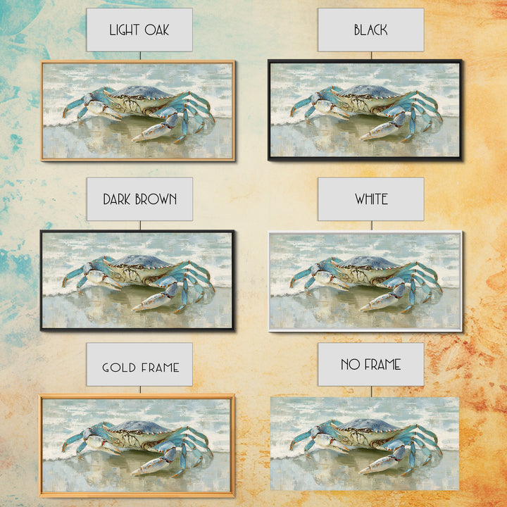 Blue Crab with Painterly Shell Texture Framed Canvas Print, Marine Life Art, Modern Art Print, Living Room Decor, Marine, MLA-2x1-6