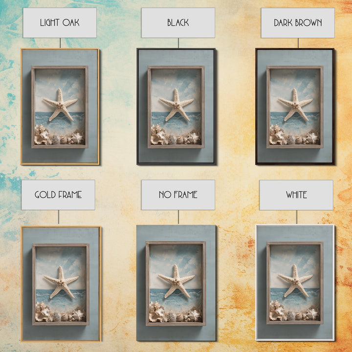 Starfish and Shells Natural Specimen Layout Canvas Print, Marine Life Art, Fine Art Print, Living Room Decor, Fine Art, Marine, MLA-2x3-45