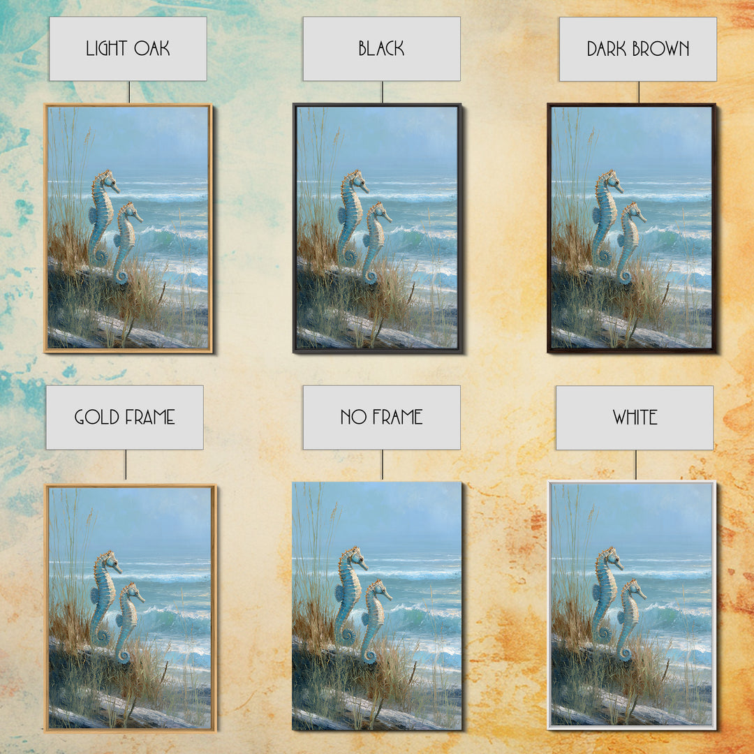 Seahorse Pair Among Sea Grass Framed Canvas Print, Marine Life Art, Contemporary Art, Living Room Decor, Fine Art, Marine, MLA-2x3-85