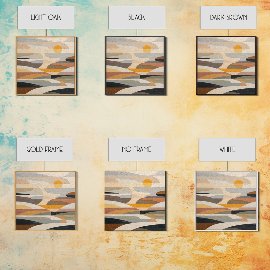 Large Sun and Hill Shapes Canvas Print, Midcentury Modern Art, Fine Art Print, Living Room Decor, Abstract Art, Retro, MMA-1x1-5