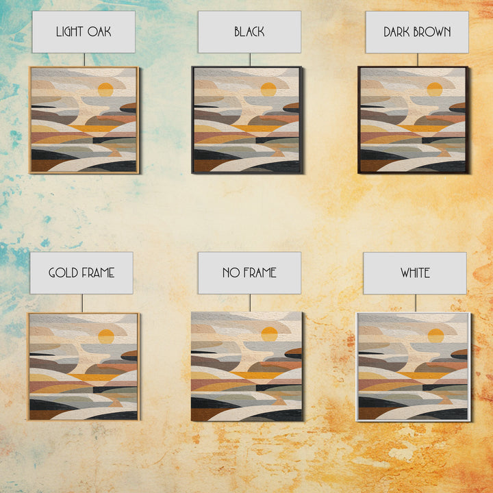Large Sun and Hill Shapes Canvas Print, Midcentury Modern Art, Fine Art Print, Living Room Decor, Abstract Art, Retro, MMA-1x1-5