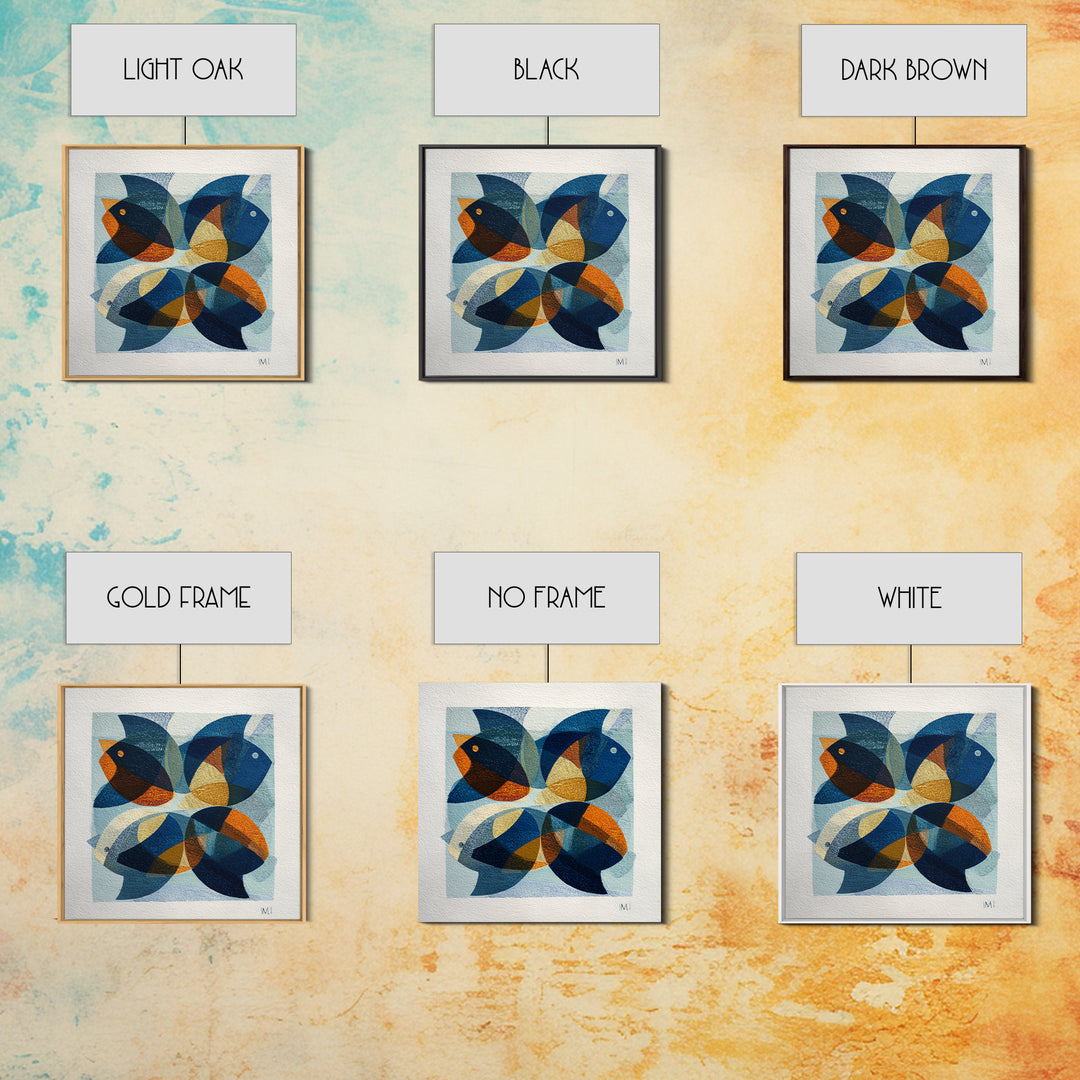 Abstract Fish Shapes Framed Canvas Print, Midcentury Modern Art, Retro Wall Art, Living Room Decor, Fine Art, Retro, MMA-1x1-66